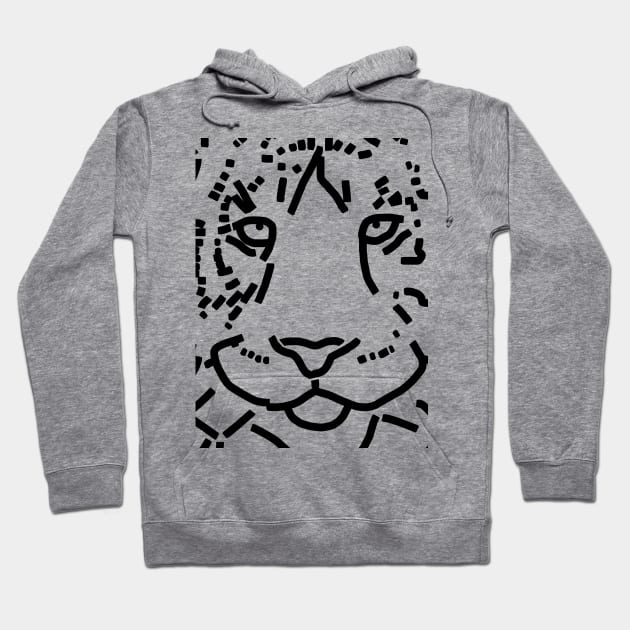 Black Line Minimal Tiger Face Hoodie by ellenhenryart